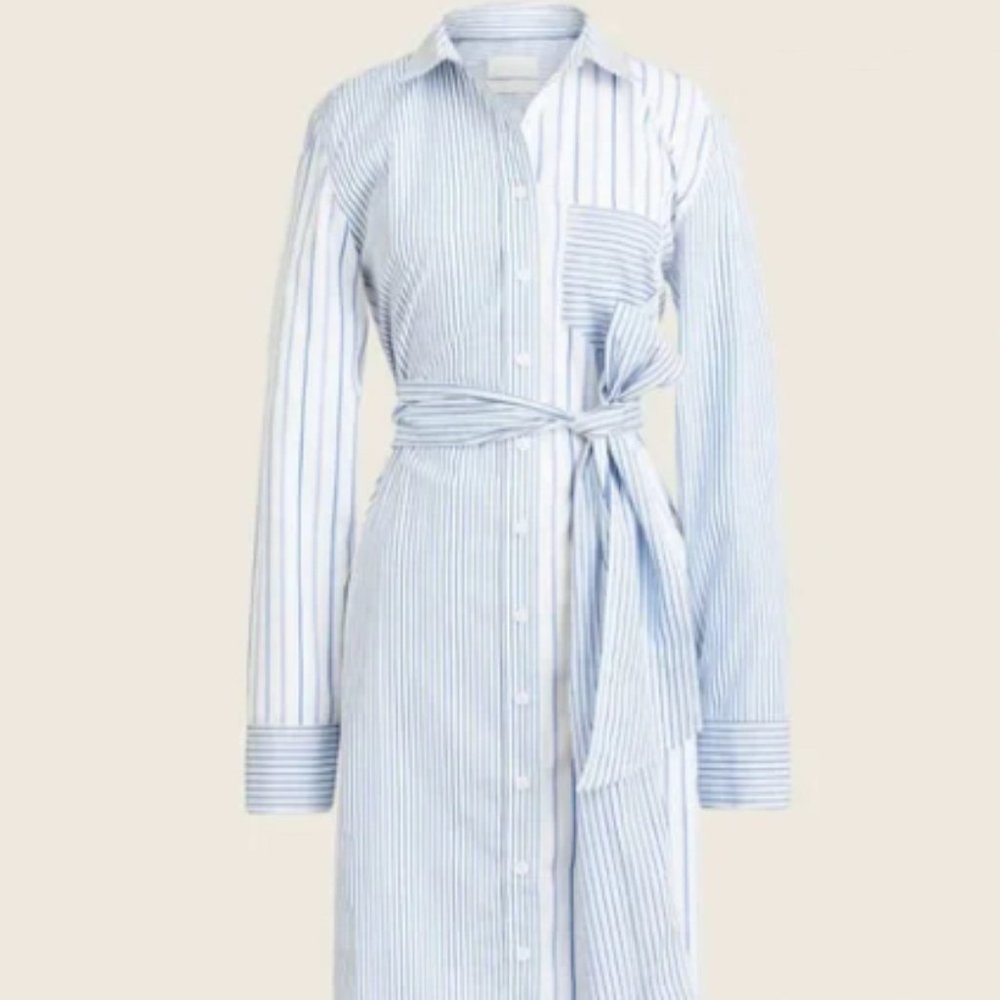 J. Crew Classic-fit cotton poplin shirtdress in mixed stripe Blue & White Size 2 - Picture 3 of 14